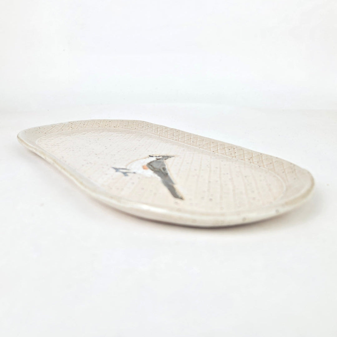 Tufted Titmouse on 10" White Stoneware Handmade Platter