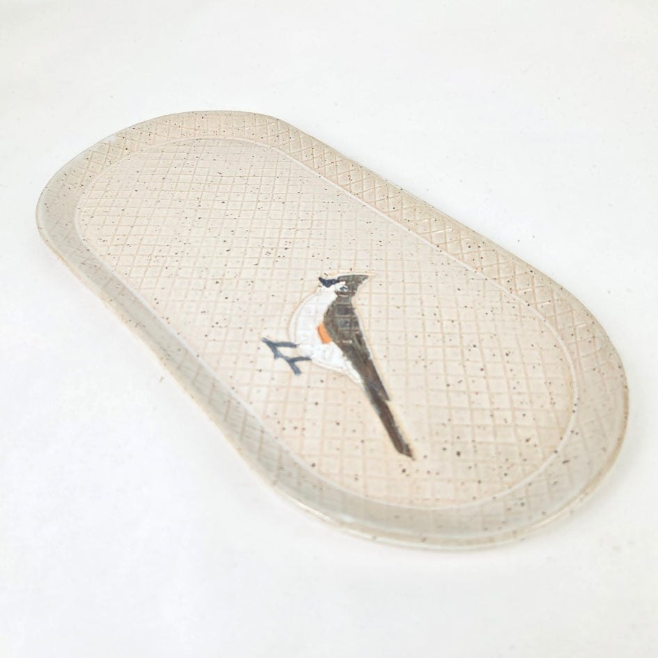 Tufted Titmouse on 10" White Stoneware Handmade Platter