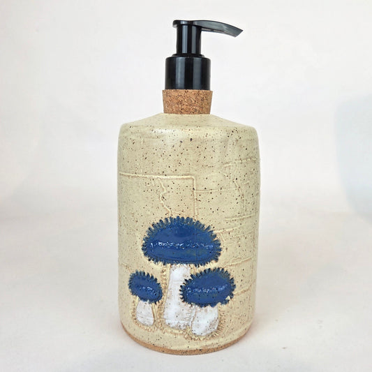 Blue Bonnet Mushroom Stoneware Soap/Lotion Dispenser