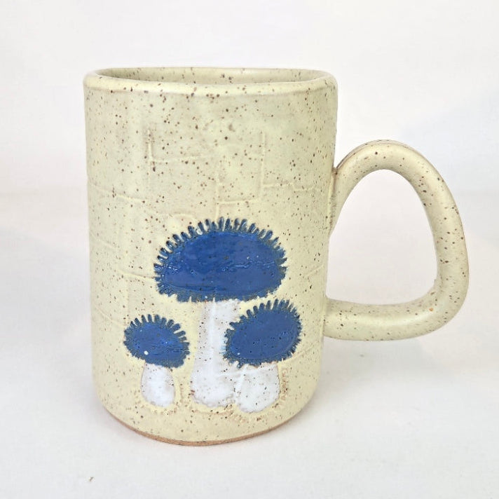Blue Bonnet Mushroom on Butter Stoneware 14oz Mug