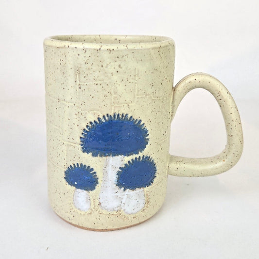 Blue Bonnet Mushroom on Butter Stoneware 14oz Mug