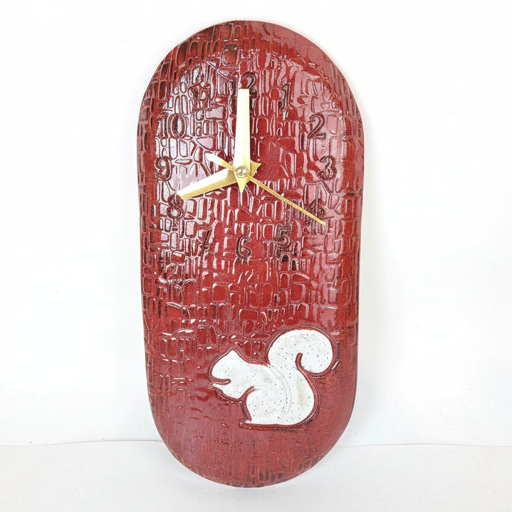 White Squirrel on Cinnamon Stoneware Wall Clock