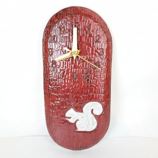 White Squirrel on Cinnamon Stoneware Wall Clock