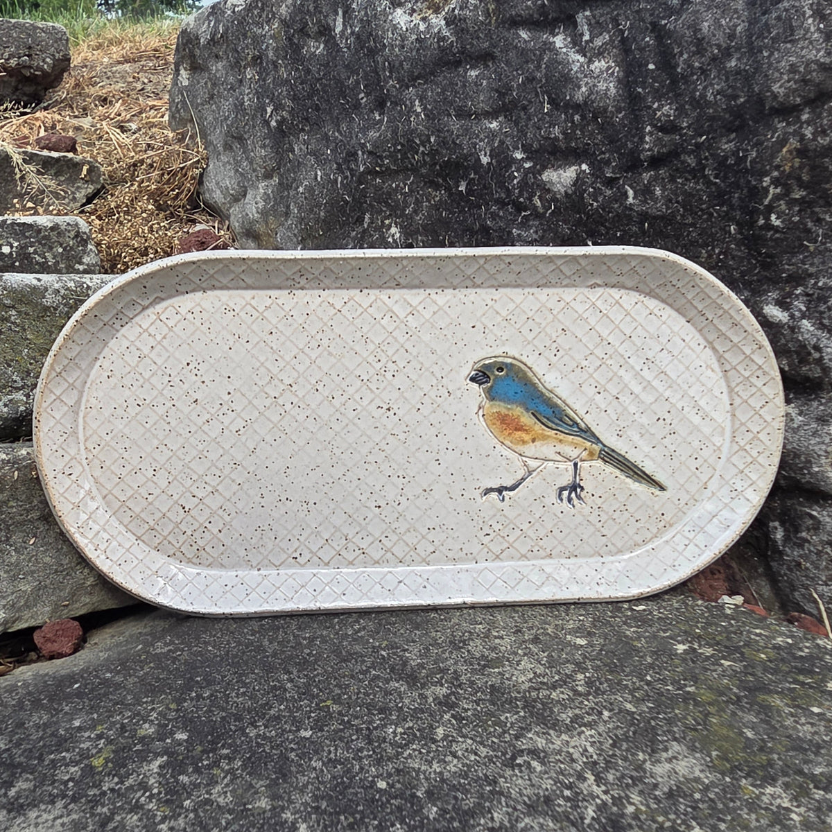 Blue Bird on White 10" Stoneware Platter