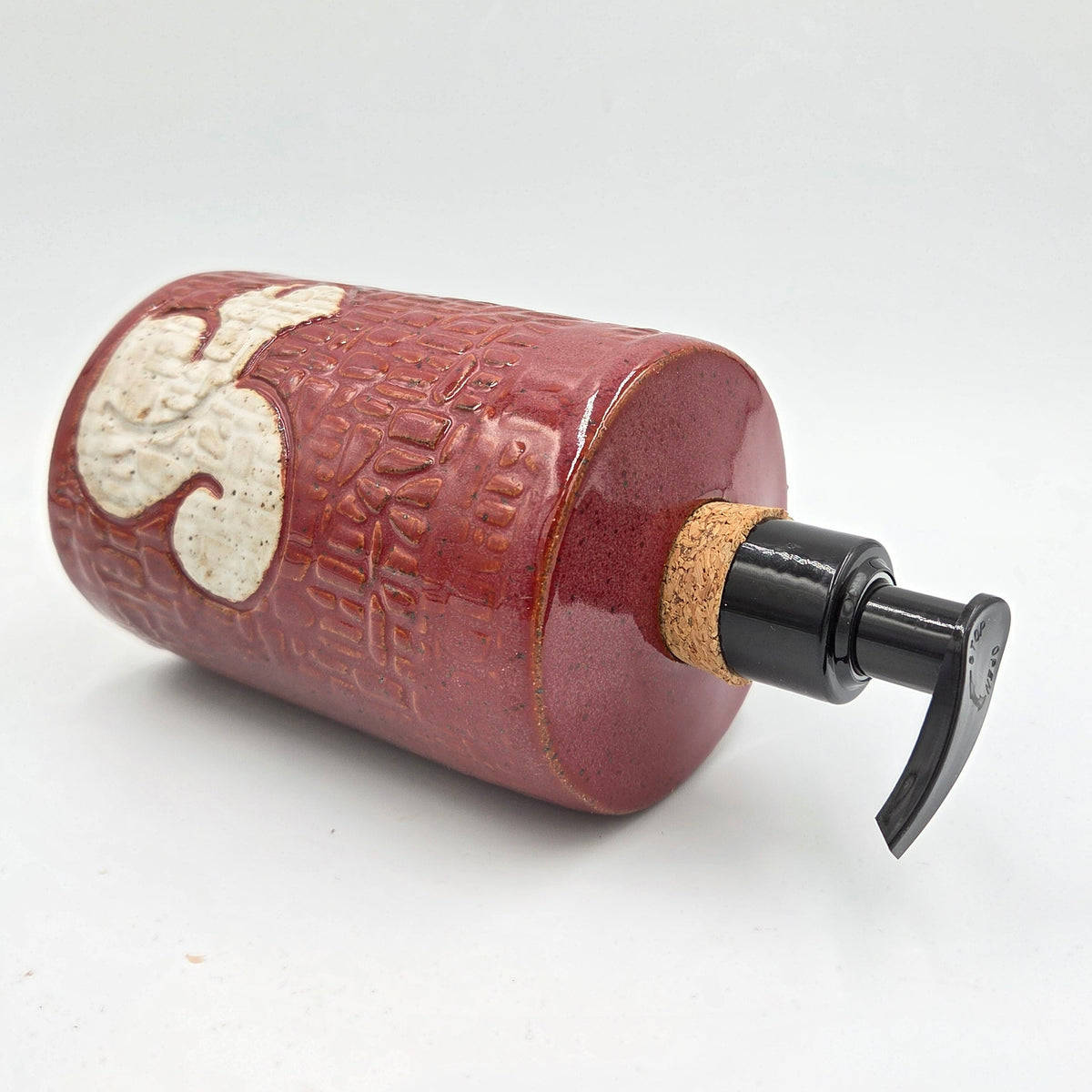 White Squirrel on Cinnamon Stoneware Soap Dispenser