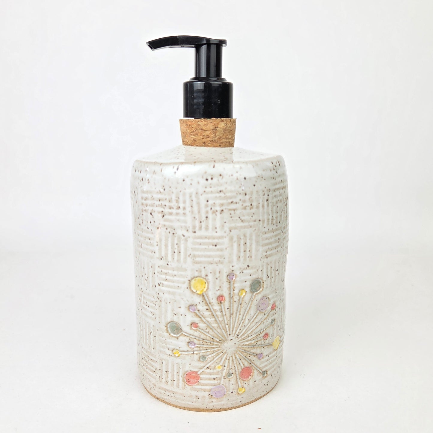 Art Deco Sunburst Retro Handmade Stoneware Soap/Lotion Dispenser