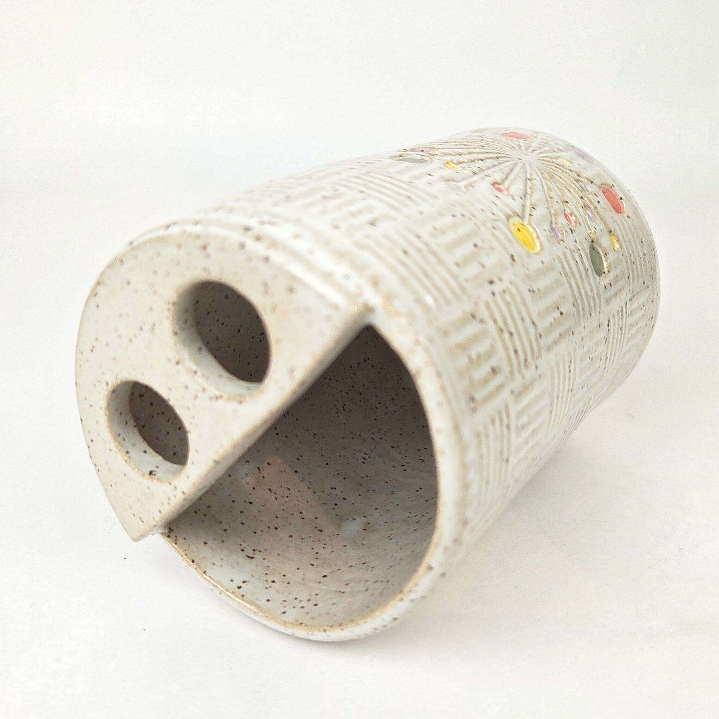 Art Deco Sunburst Stoneware White Toothbrush Holder