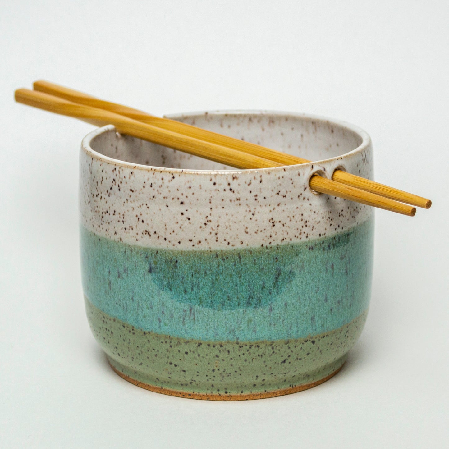 Green to White Rice/Noodle Hand-thrown Stoneware Bowl