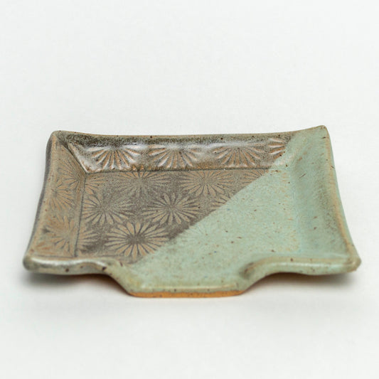 Sunburst Gray and Blue Handmade Ceramic Soap Dish