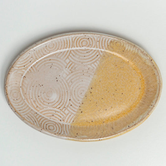 Peach & White Spiral Pattern Oval Trinket Dish