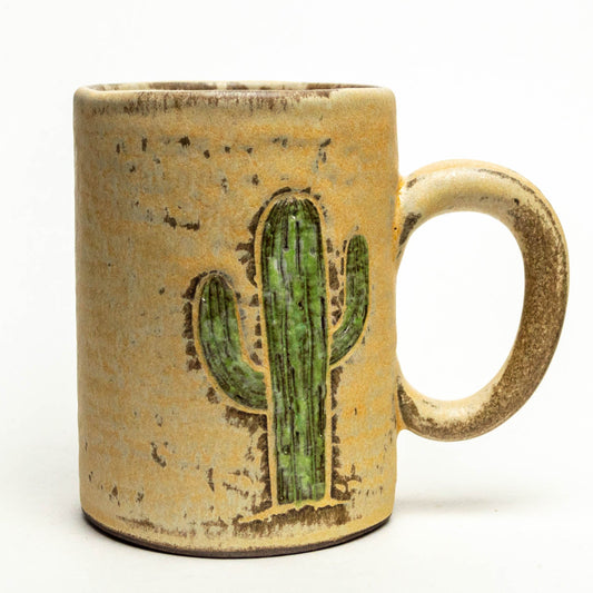 Saguaro Cactus on Beige Stoneware Chocolate 14oz Mug