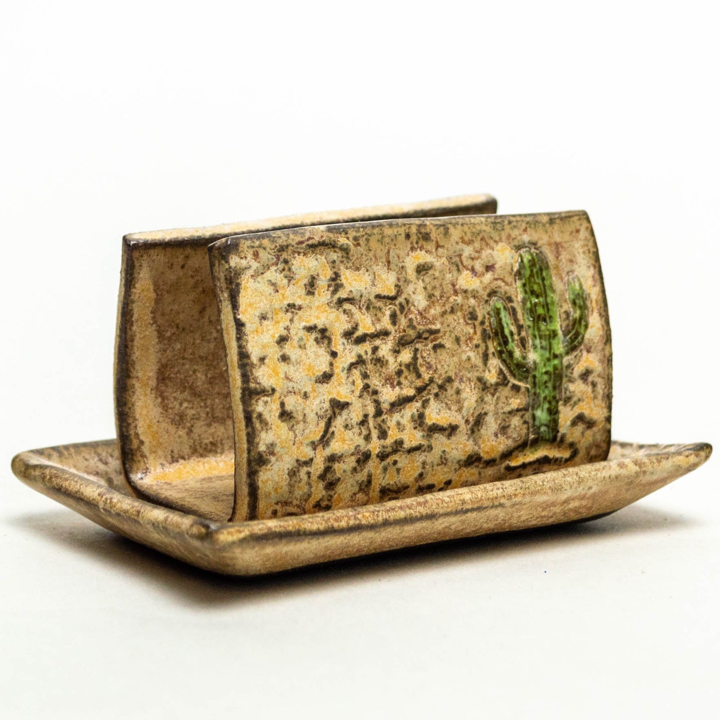 Saguaro Cactus Beige Chocolate Stoneware Sponge Holder