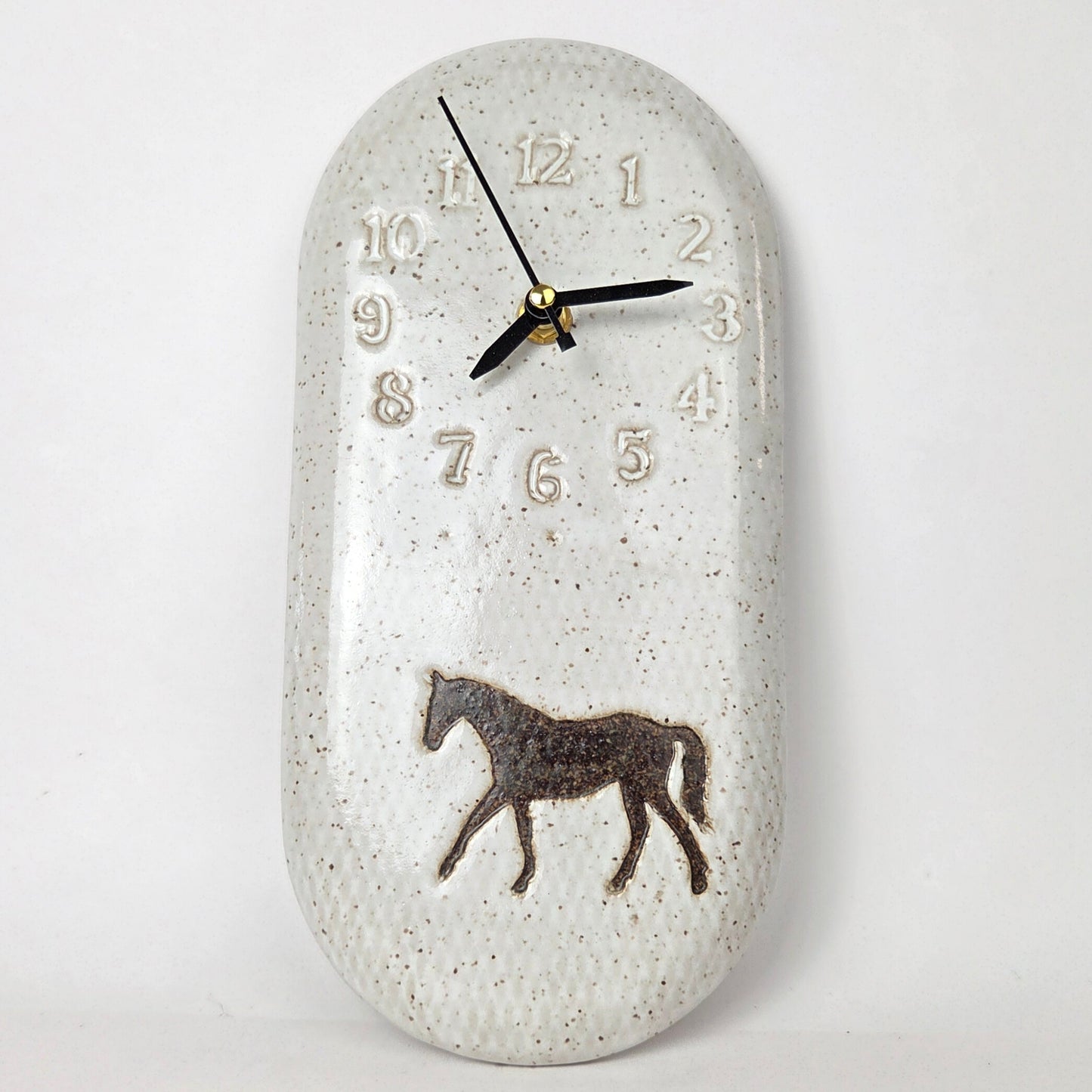 Brown Horse on White Stoneware Handmade Clock