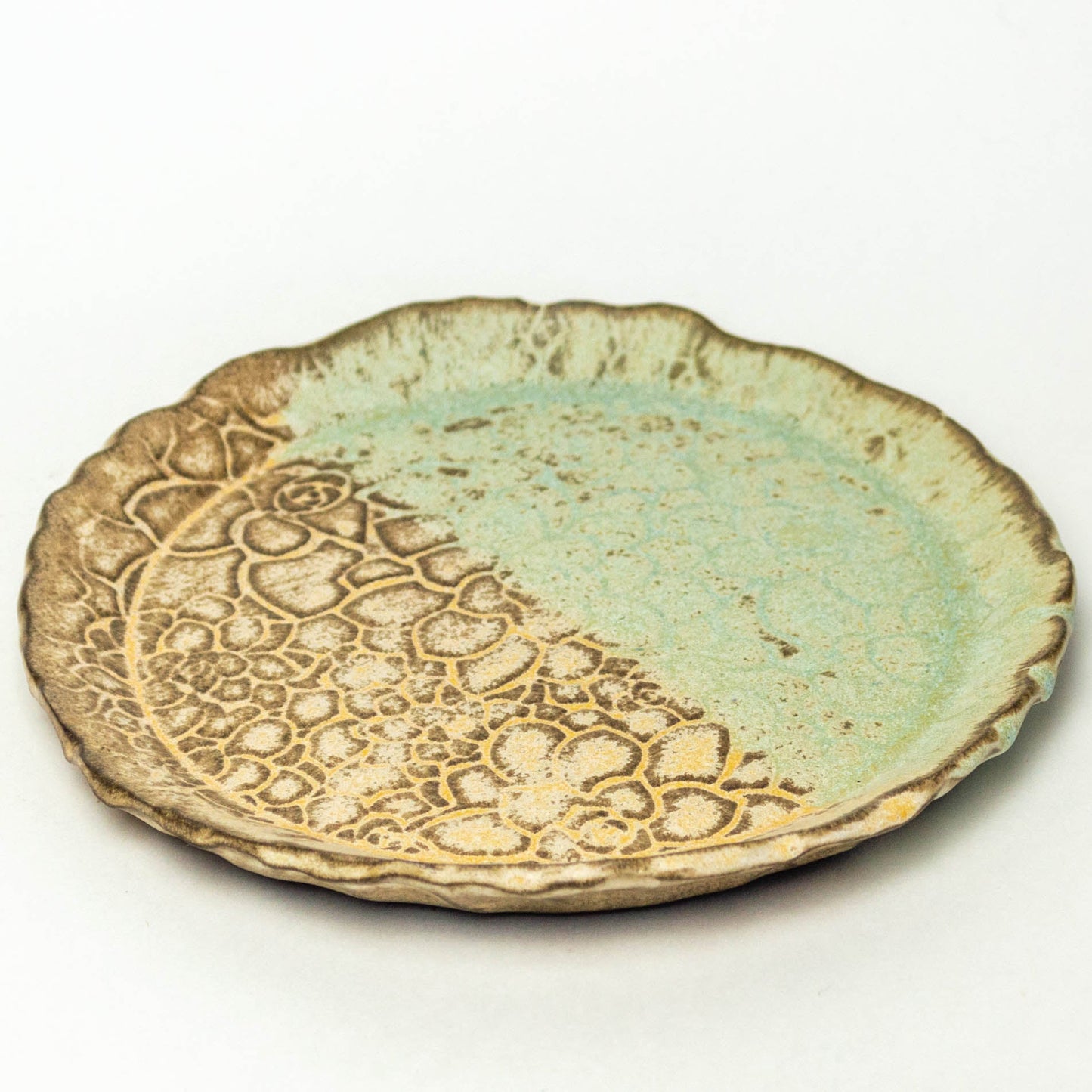 Succulent Pattern Green Chocolate Clay Stoneware 7" Plate