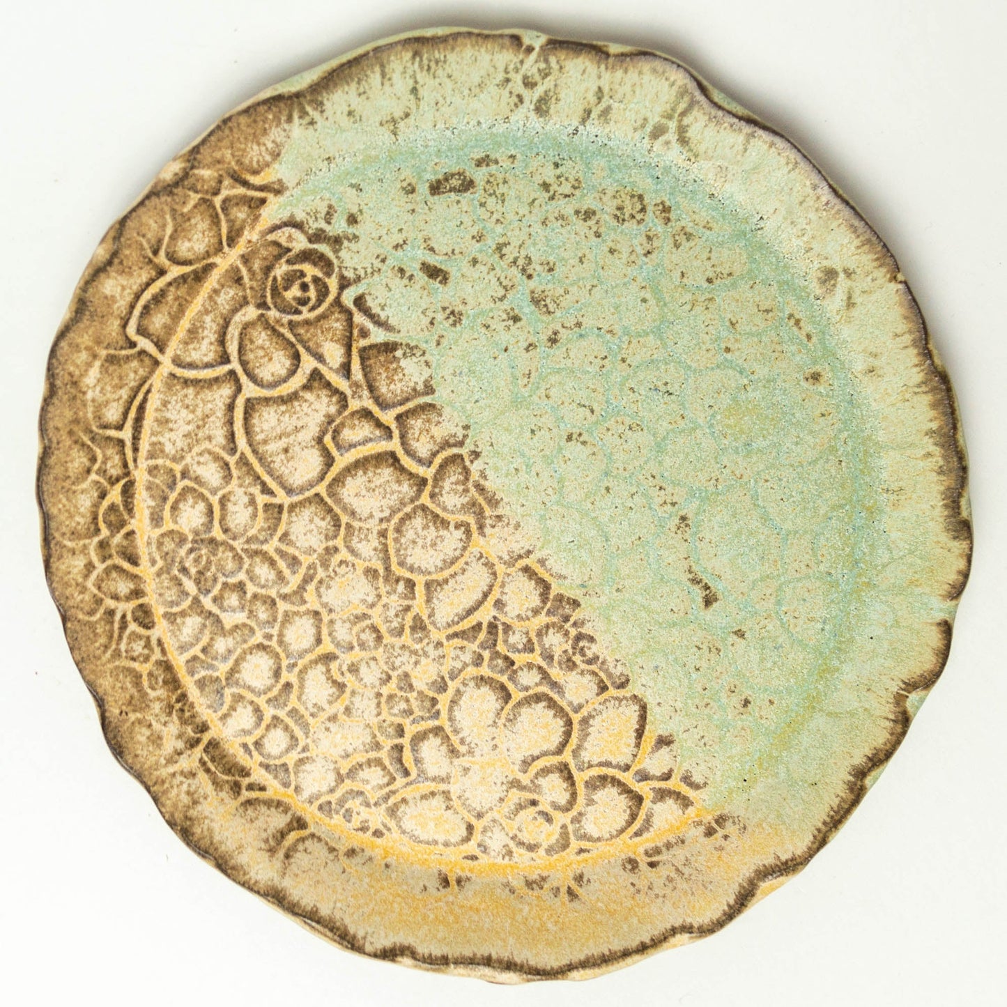 Succulent Pattern Green Chocolate Clay Stoneware 7" Plate