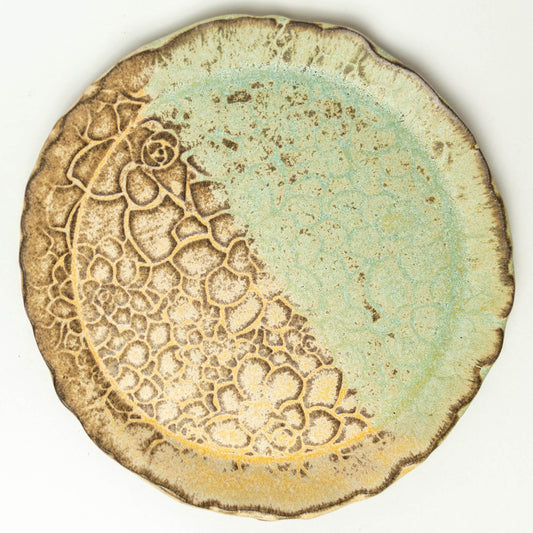Succulent Pattern Green Chocolate Clay Stoneware 7" Plate
