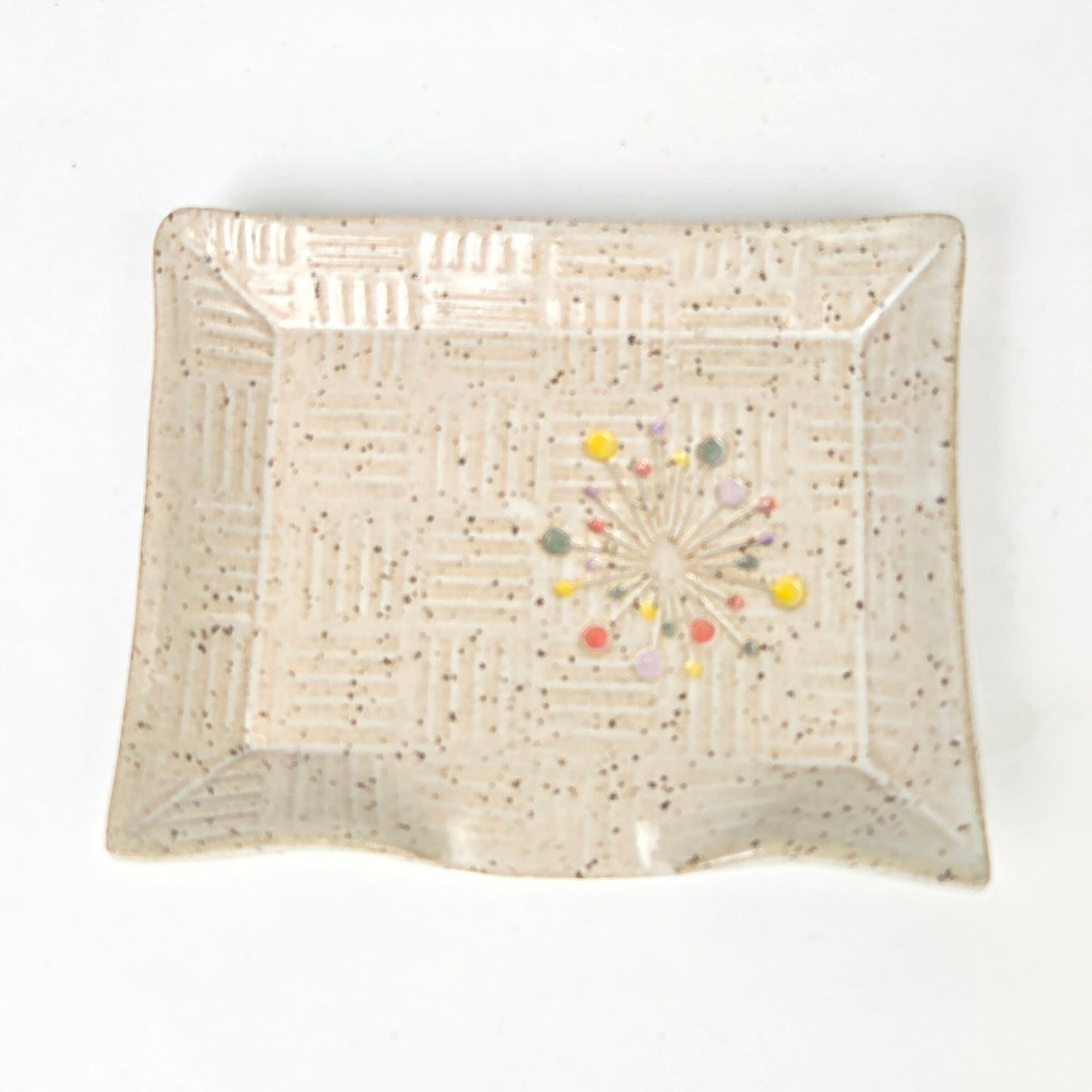 Art Deco Sunburst on White Stoneware Soap Dish