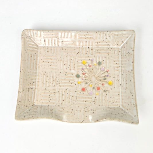 Art Deco Sunburst on White Stoneware Soap Dish