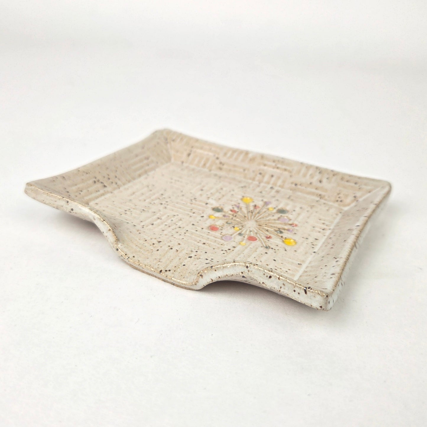 Art Deco Sunburst on White Stoneware Soap Dish