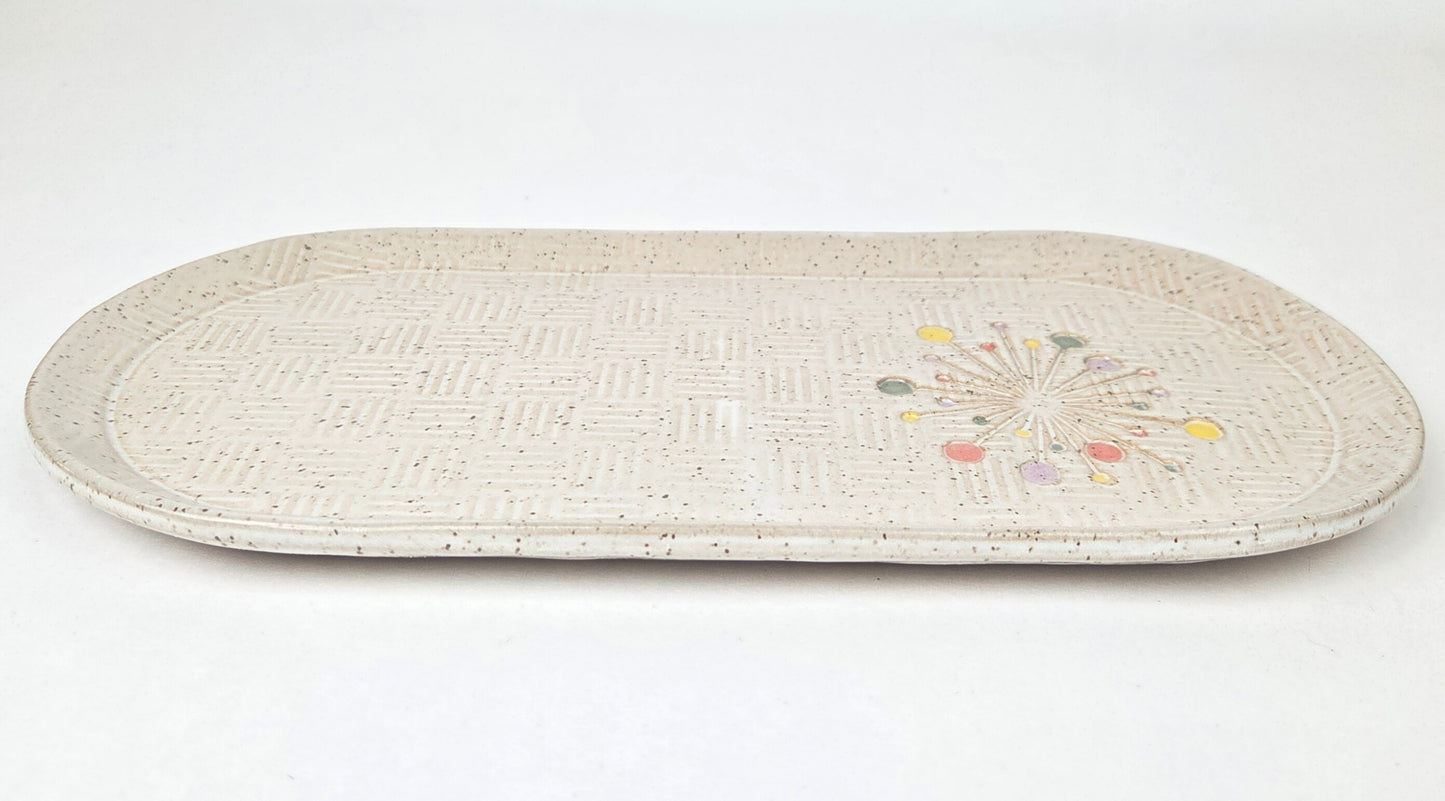 Art Deco Sunburst on White 10" Stoneware Handmade Platter