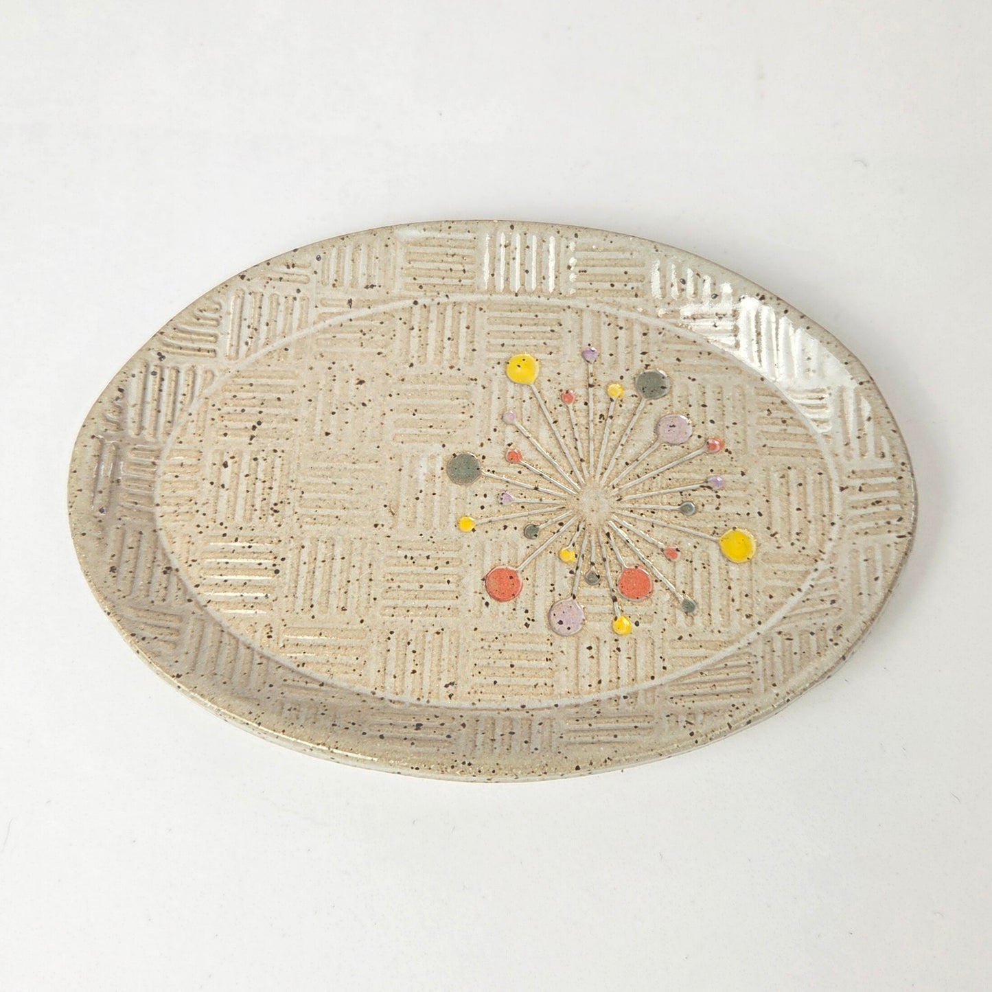 Art Deco Sunburst Oval Handmade Stoneware Trinket Dish