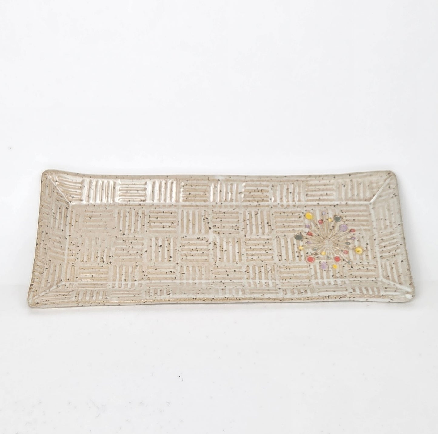 Art Deco Sunburst on White Stoneware Butter Dish