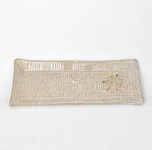 Art Deco Sunburst on White Stoneware Butter Dish