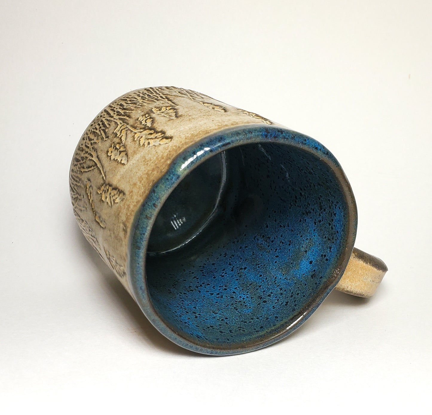 Wheat Pattern- Beige w/Blue Interior Stoneware 12oz Mug