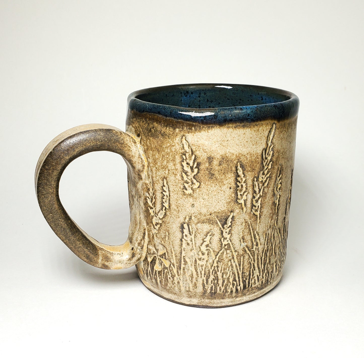 Wheat Pattern- Beige w/Blue Interior Stoneware 12oz Mug