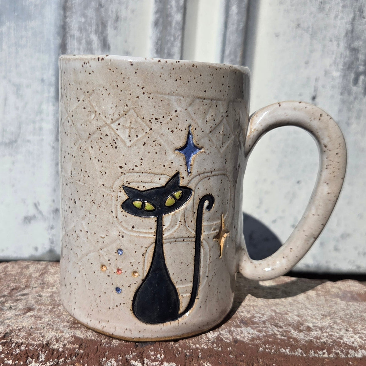 Atomic Cat MCM on White Retro Design Stoneware 14 oz Mug