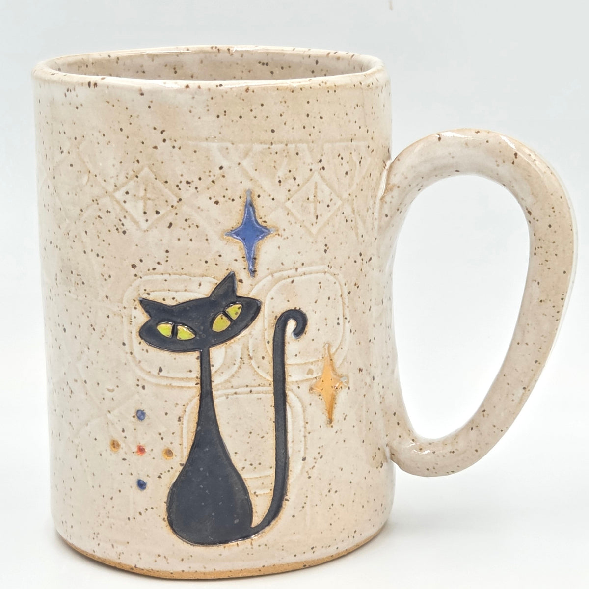 Atomic Cat MCM on White Retro Design Stoneware 14 oz Mug