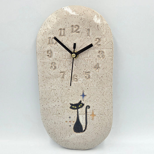 Atomic Cat Mid-Century Design White Stoneware Clock