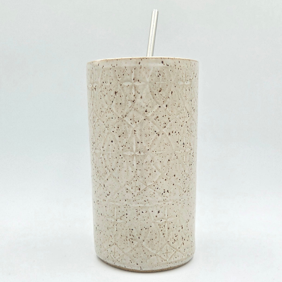 Atomic Cat on White  Stoneware Travel/Sipper 16oz Mug w/Metal Straw