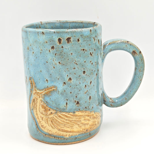 Banana Slug Mug, Blue Glazed Stoneware 14 oz