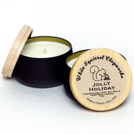 Jolly Holiday - Hand-Poured Soy Candle Black Tin- 7oz