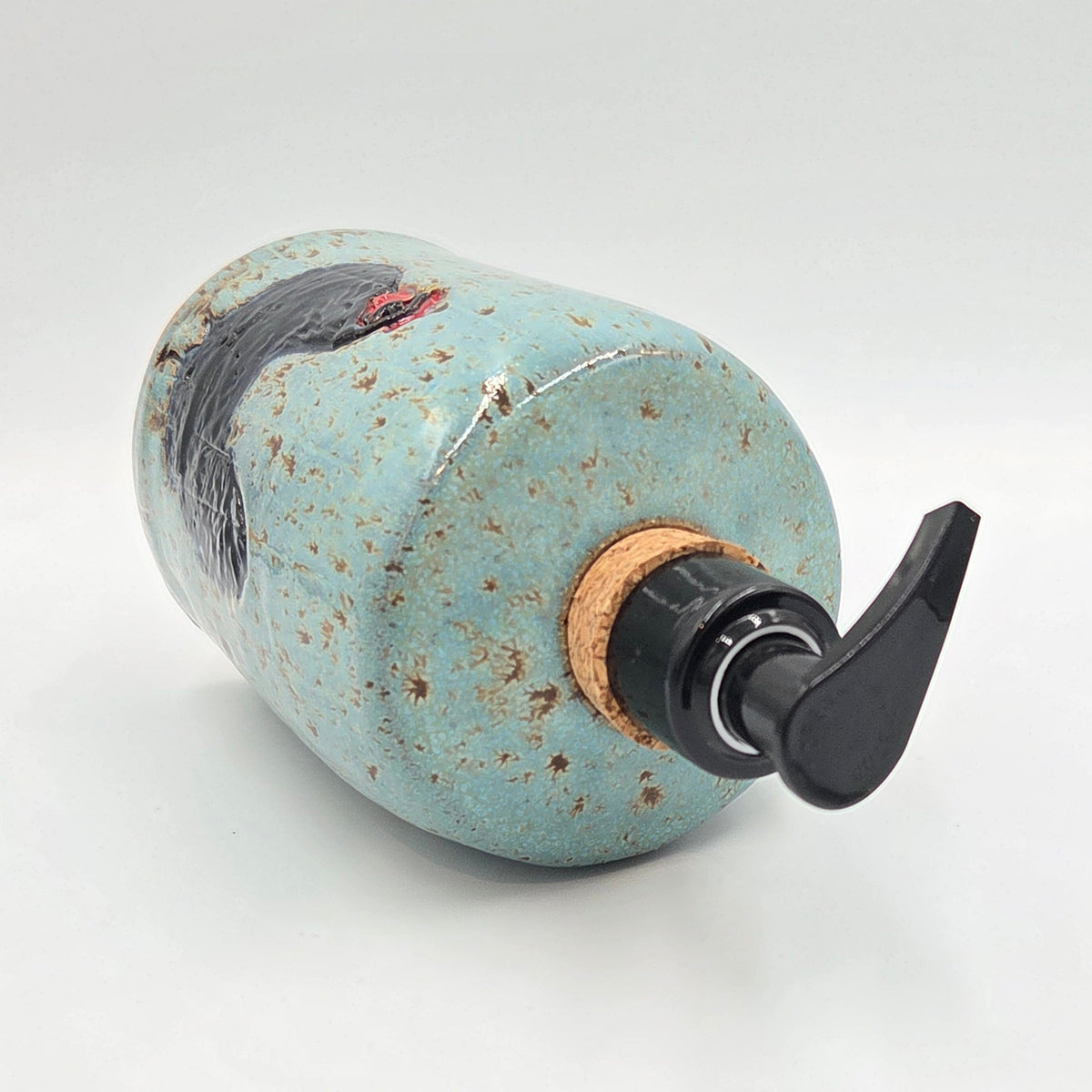 Black Chicken on Blue Spangle Stoneware Soap/Lotion Dispenser