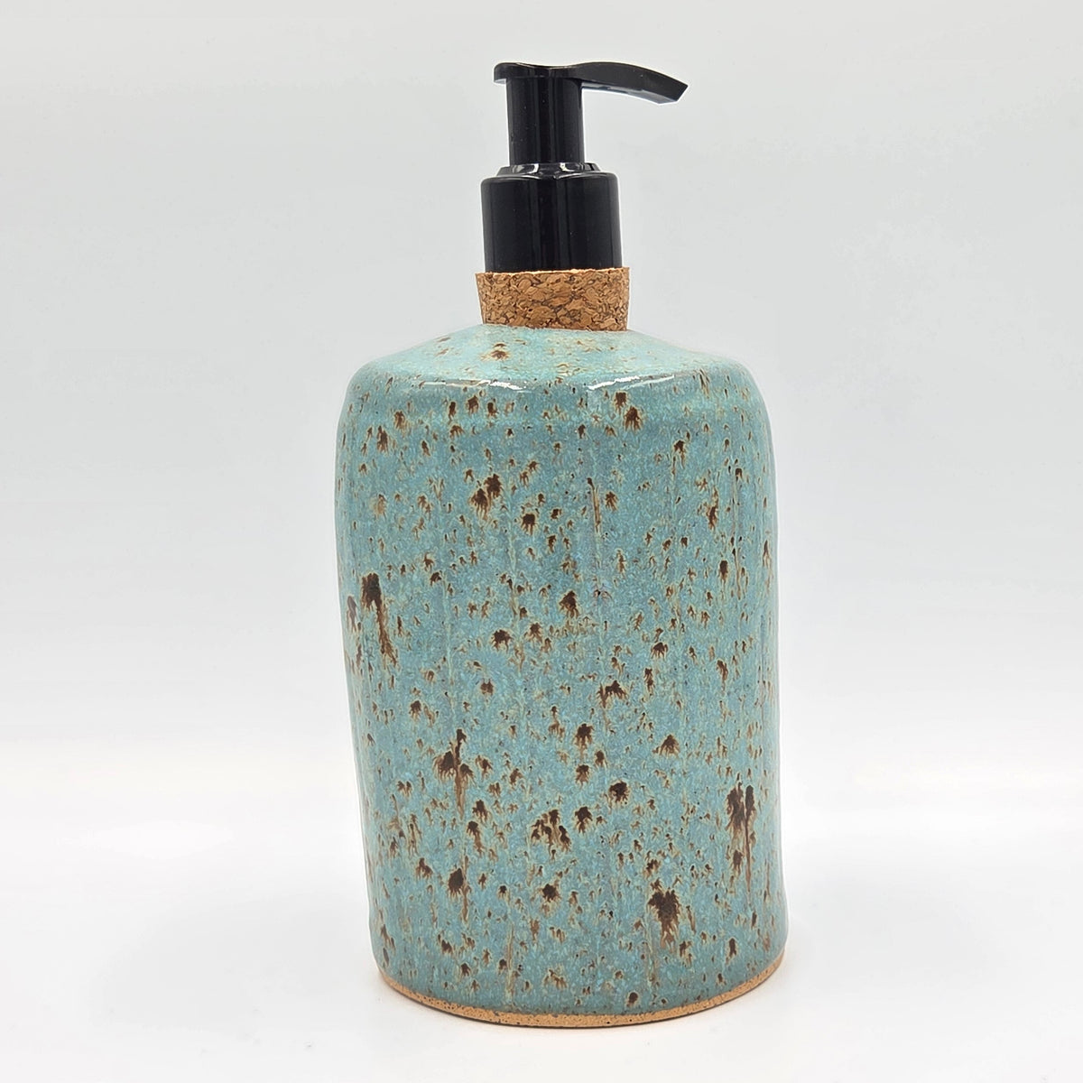 Black Chicken on Blue Spangle Stoneware Soap/Lotion Dispenser