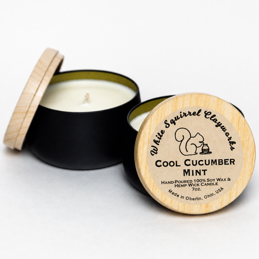 Cool Cucumber Mint Soy Candle in Black Tin -  7oz