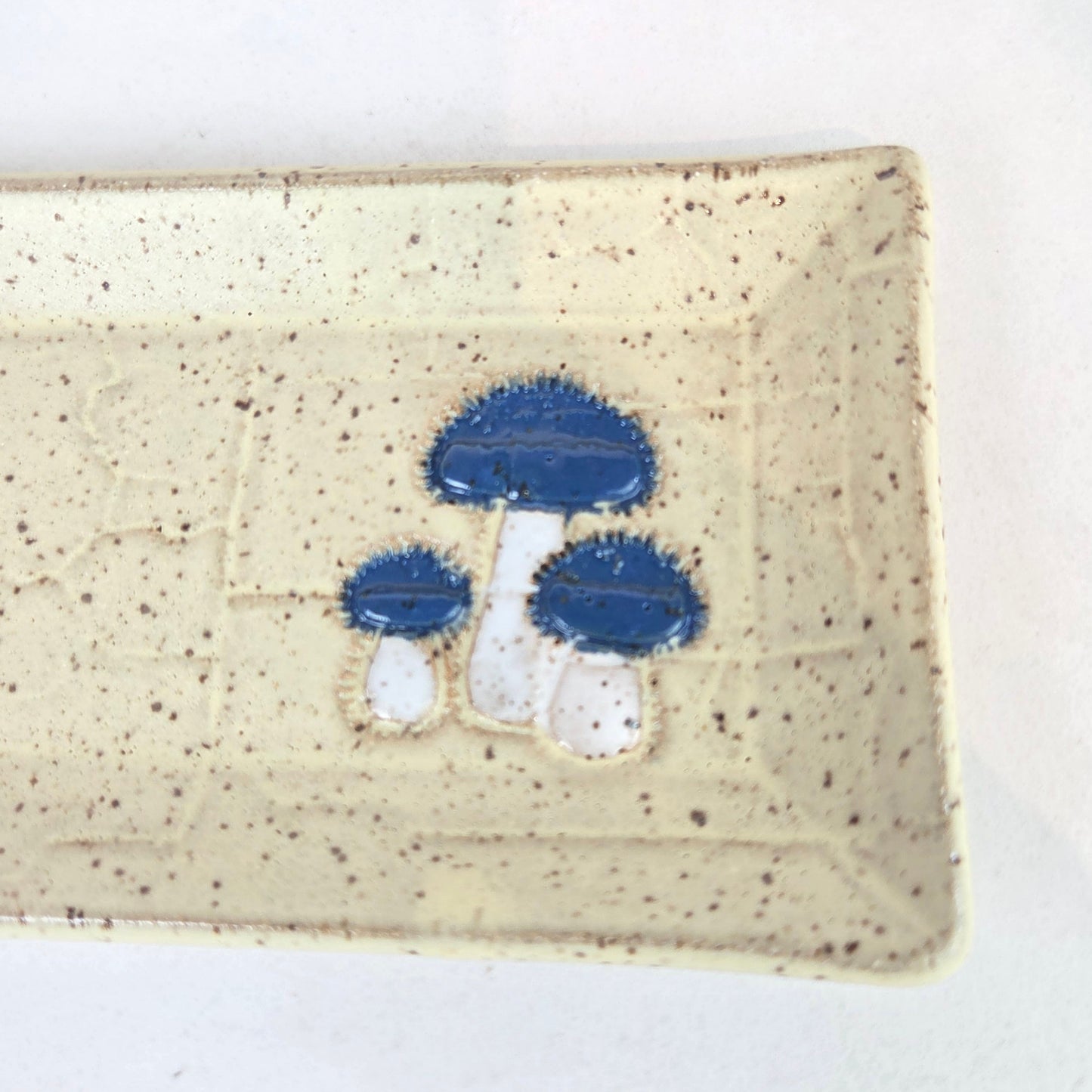 Blue Bonnet Mushroom Stoneware Butter/Olive Dish