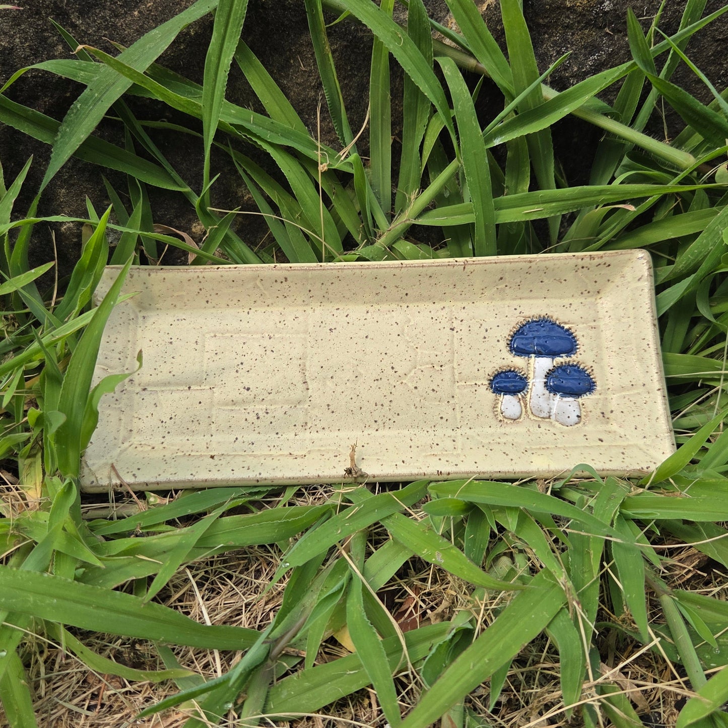 Blue Bonnet Mushroom Stoneware Butter/Olive Dish