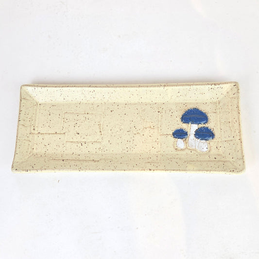 Blue Bonnet Mushroom Stoneware Butter/Olive Dish