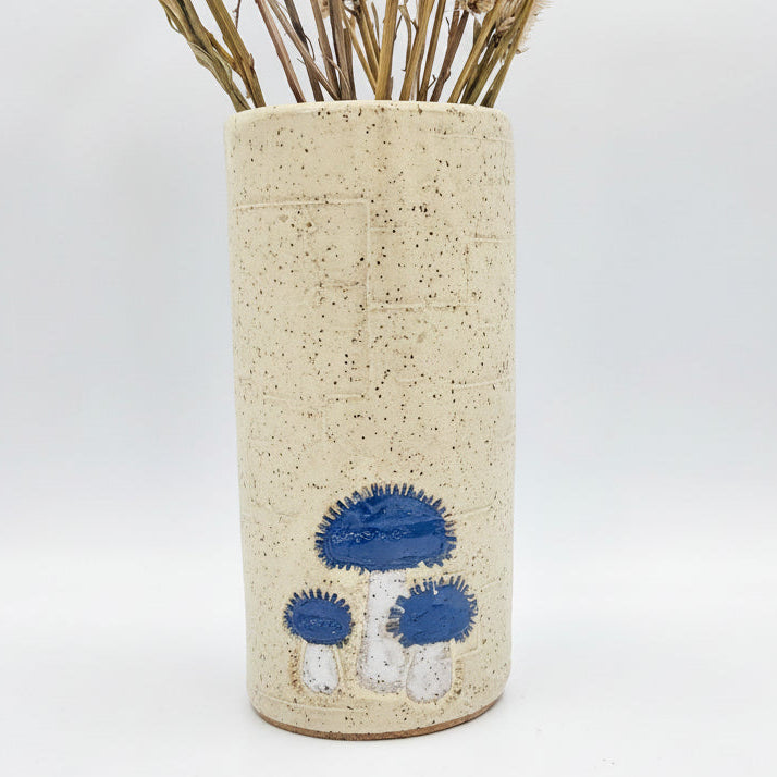 Blue Bonnet Mushroom Butter Stoneware Vase