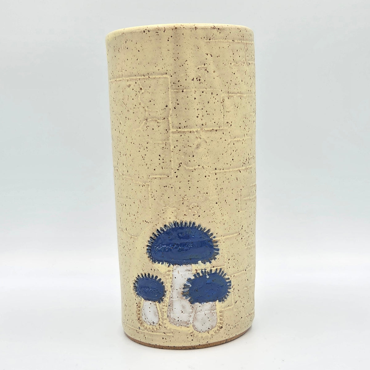 Blue Bonnet Mushroom Butter Stoneware Vase