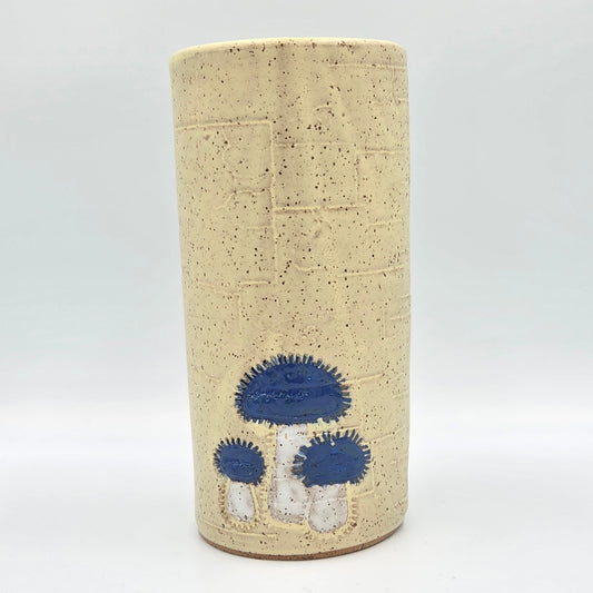 Blue Bonnet Mushroom Butter Stoneware Vase