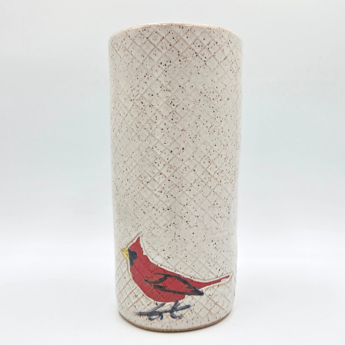 Cardinal on White Stoneware Vase