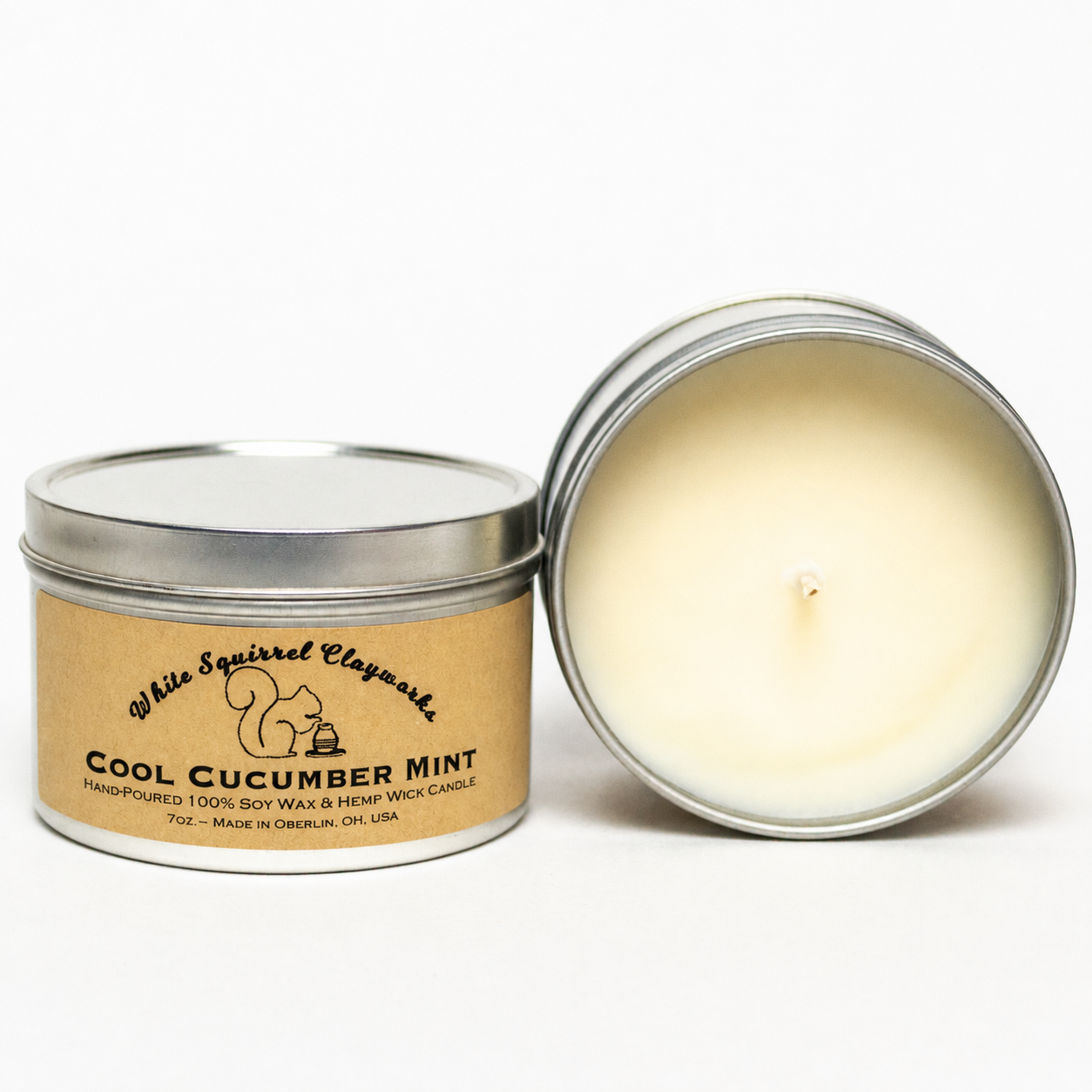 Cool Cucumber Mint Soy Candle in Silver Tin -  7oz