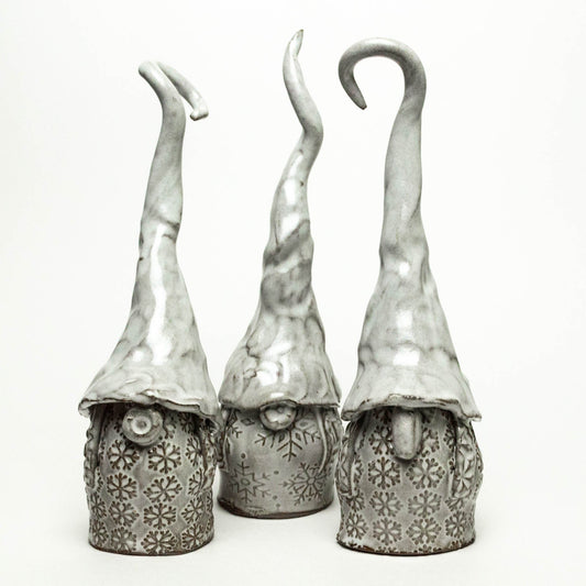 Female Hand Built Stoneware Snow Gnome