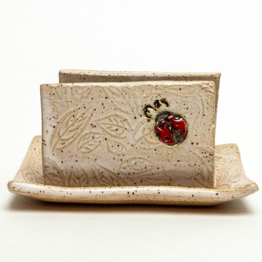 Ladybug White Stoneware Sponge Holder