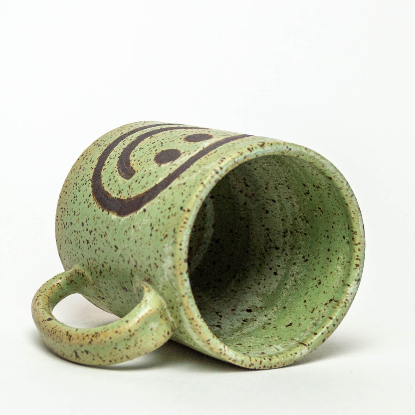 Green Smiley Face Hand Thrown Stoneware 14oz Mug