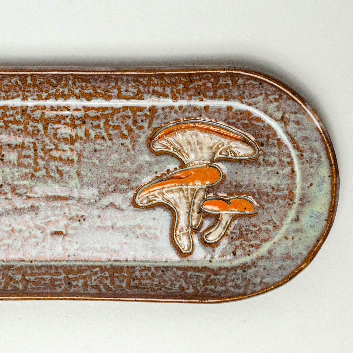 Jack-O'-Lantern Mushroom on Brown Stoneware 12" Platter